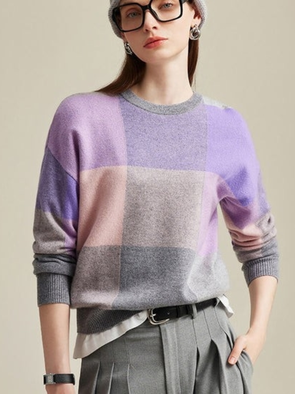 NWT Colorblock Crewneck Sweater in Lavender, Pink and Gray